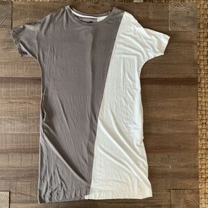 Gershon Bram Color Block Two Tone Grey White T-shirt Dress Pockets Small